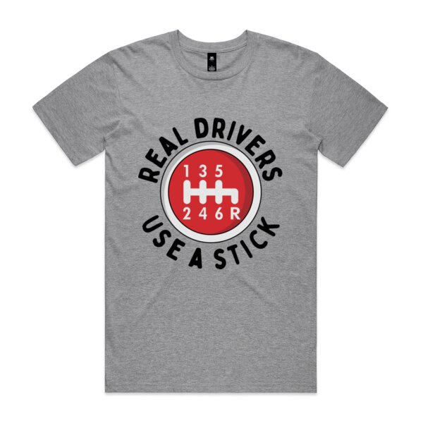 Real Drivers use a stick - Round Funny Meme T Shirt Thumbnail